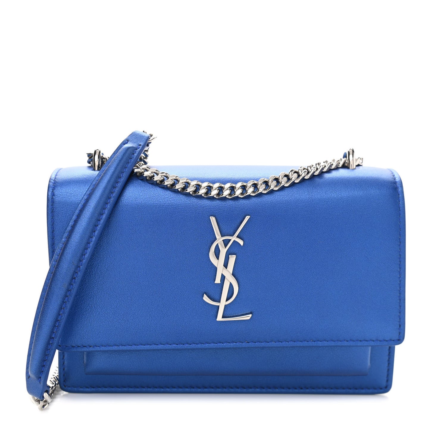 Metallic Calfskin Monogram Sunset Chain Wallet Blue