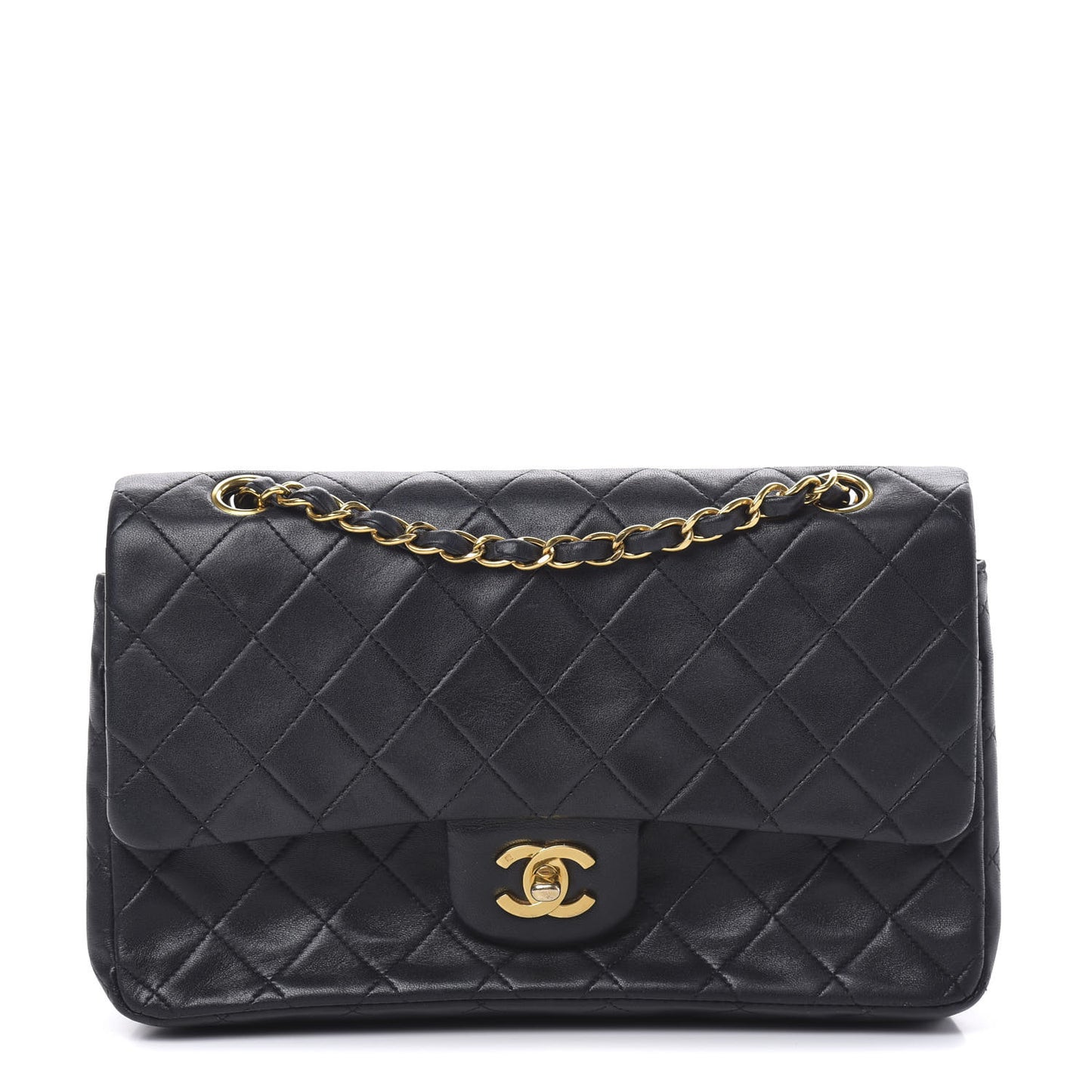 Lambskin Quilted Medium Double Flap Navy