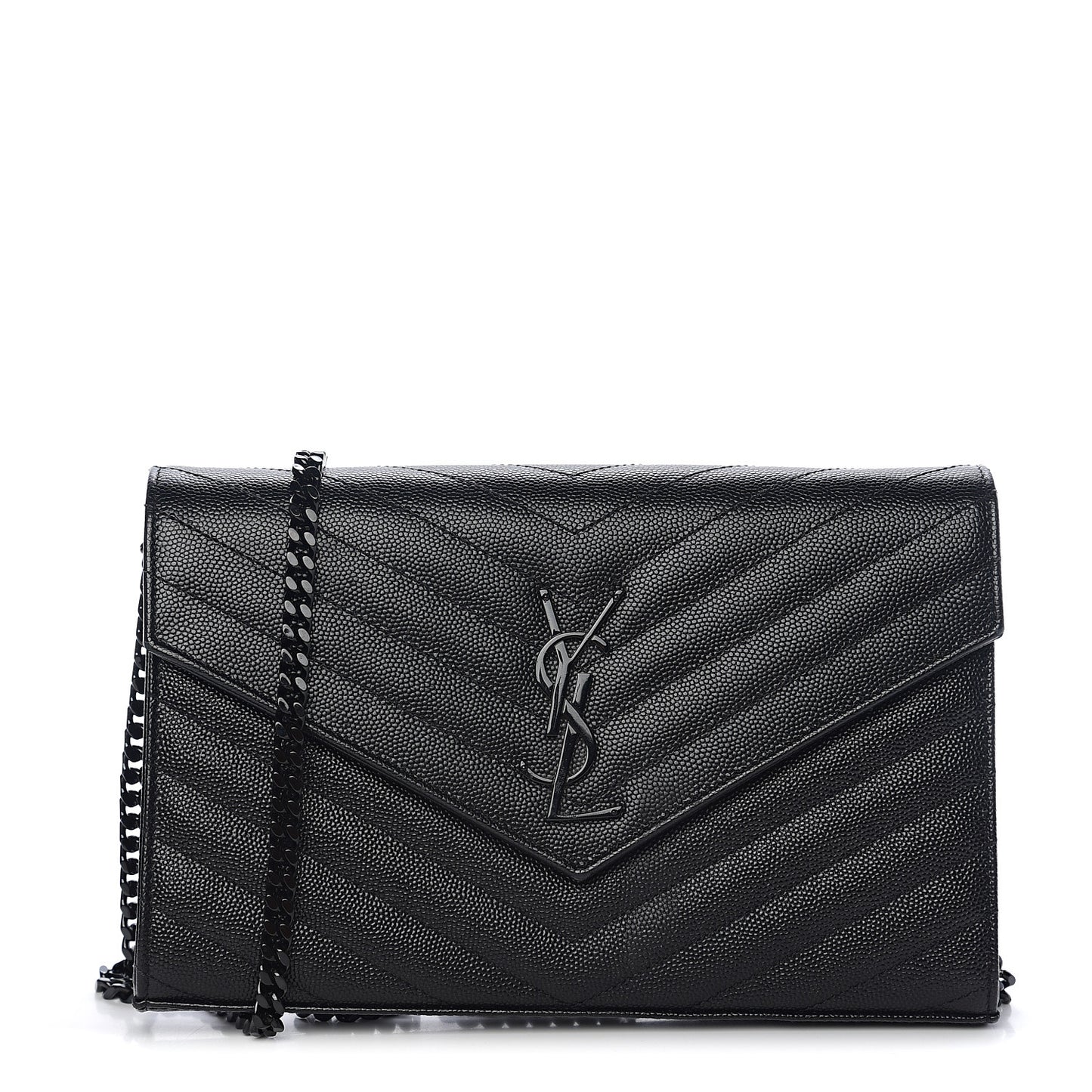 Grain De Poudre Matelasse Chevron Monogram Chain Wallet Black