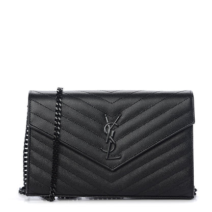 Saint Laurent Grain De Poudre Matelasse Chevron Monogram Chain Wallet Black 1 of 11
