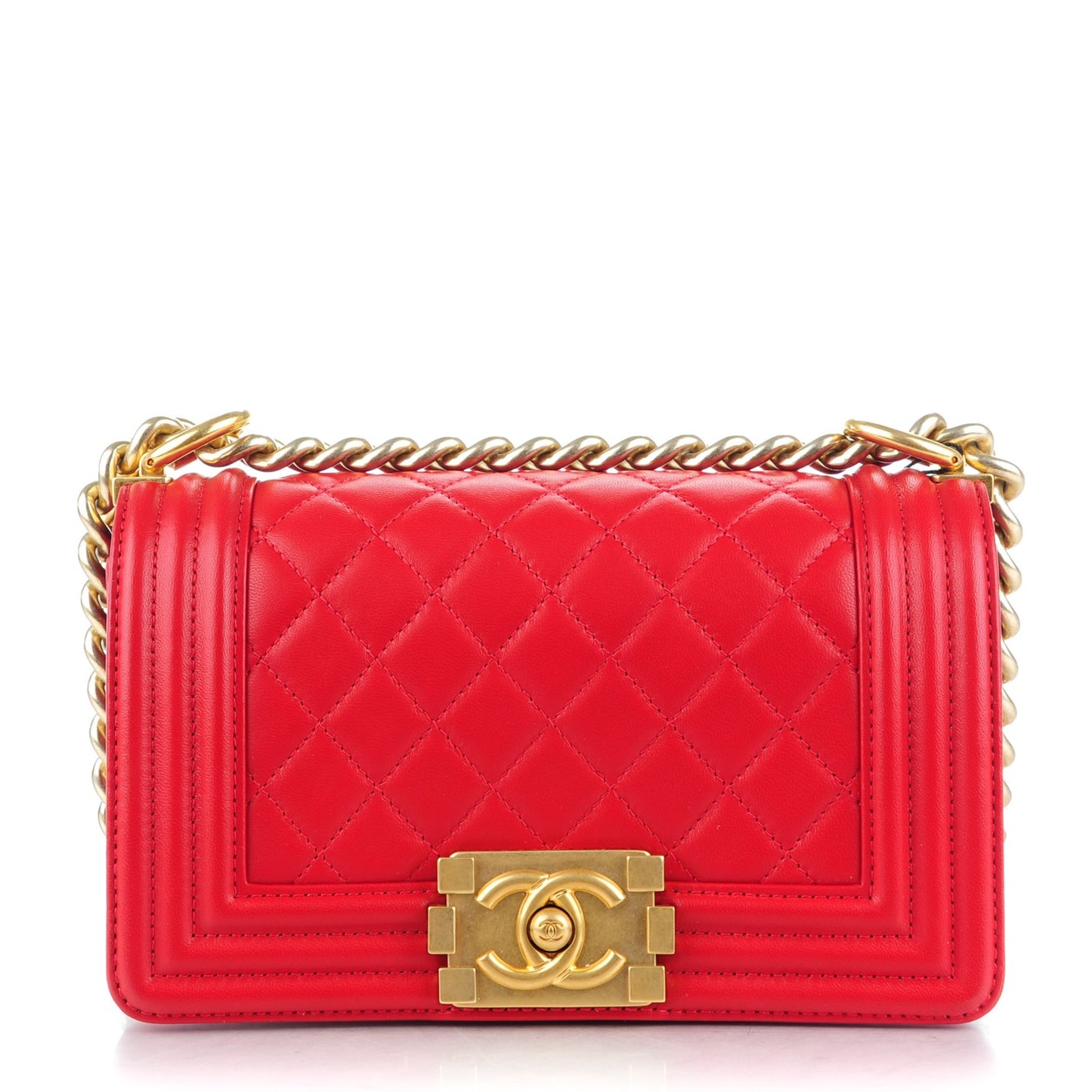 Lambskin Quilted Small Boy Flap Red