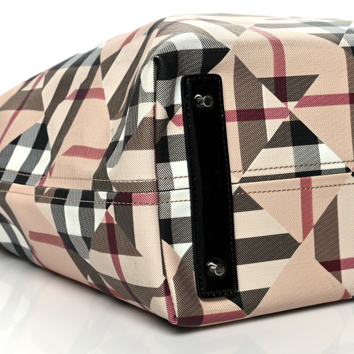 Burberry Patent Trim Patchwork Check Tote Black 3 of 4