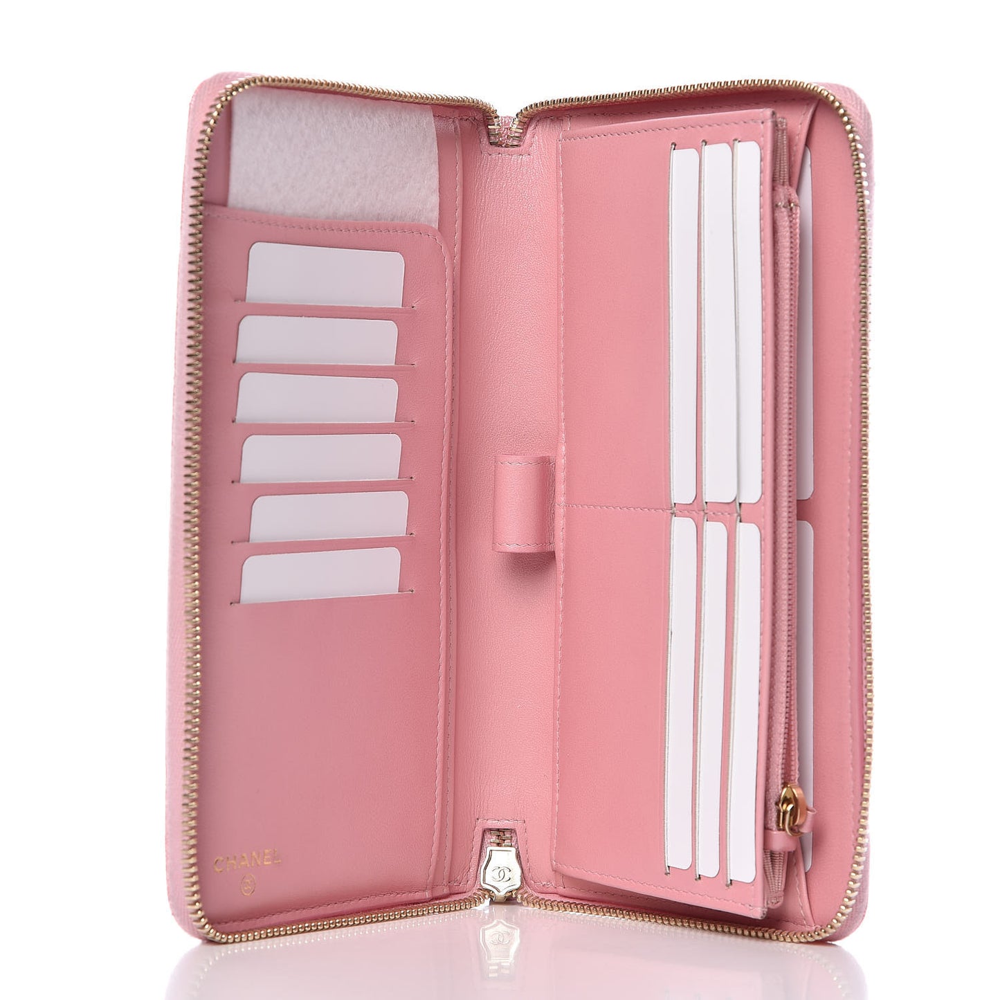 Iridescent Caviar Quilted Large Zip Around Organizer Wallet Pink