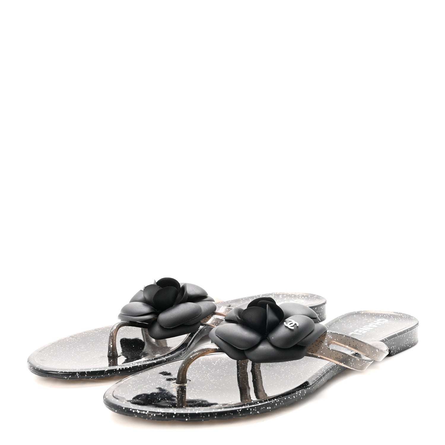 Chanel Jelly Quilted Camellia Thong Sandals 38 Black 4 of 8