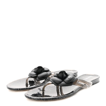 Chanel Jelly Quilted Camellia Thong Sandals 38 Black 4 of 8