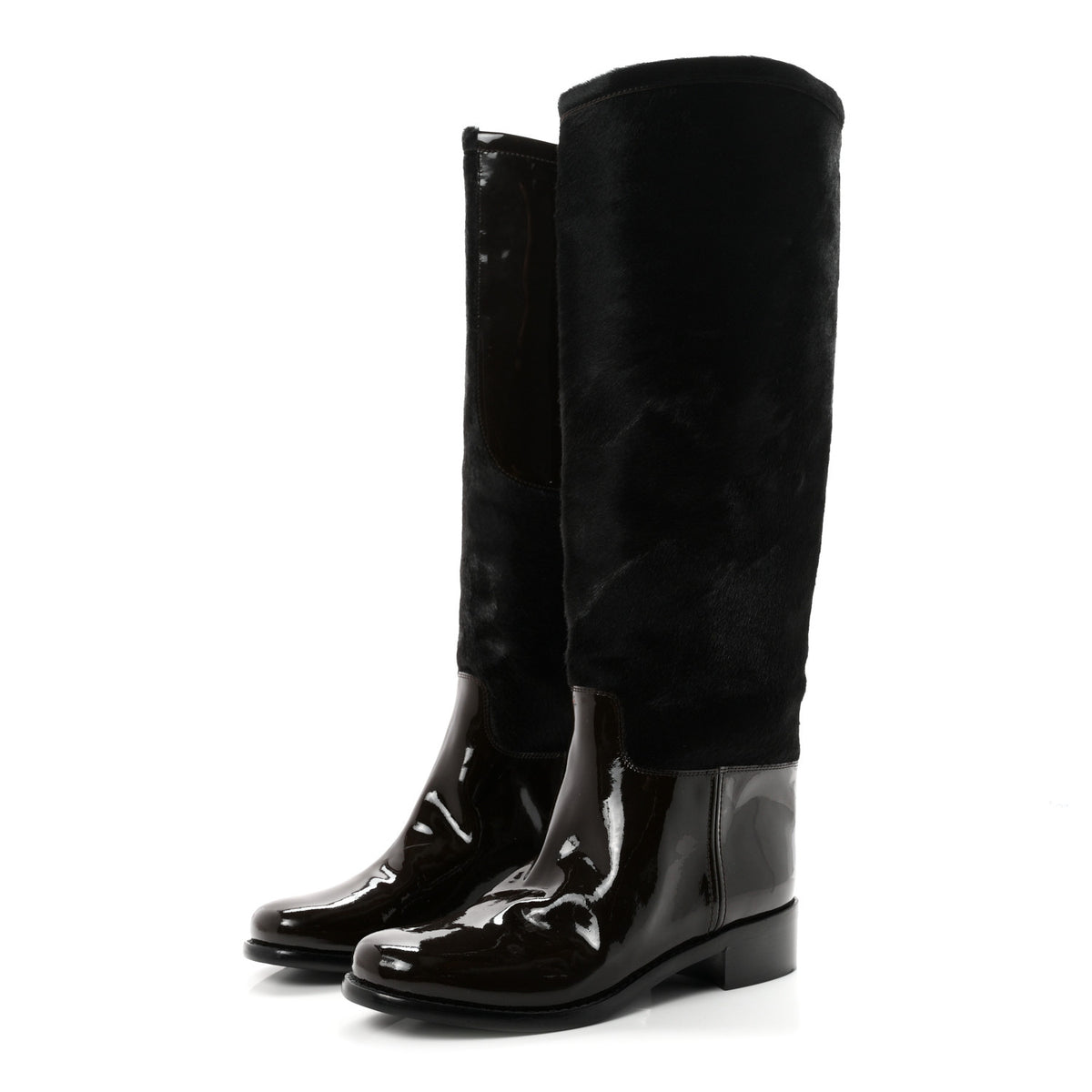 Chanel Patent Pony Hair High Boots 39 Brown 4 of 9