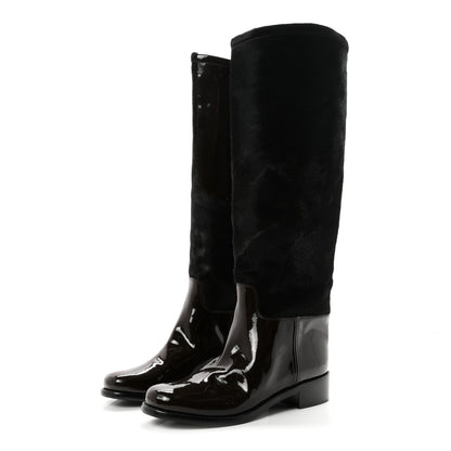Chanel Patent Pony Hair High Boots 39 Brown 4 of 9