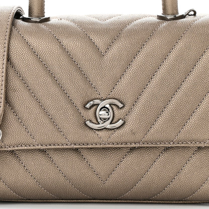 Chanel Metallic Caviar Chevron Quilted Mini Coco Handle Flap Light Gold 8 of 11