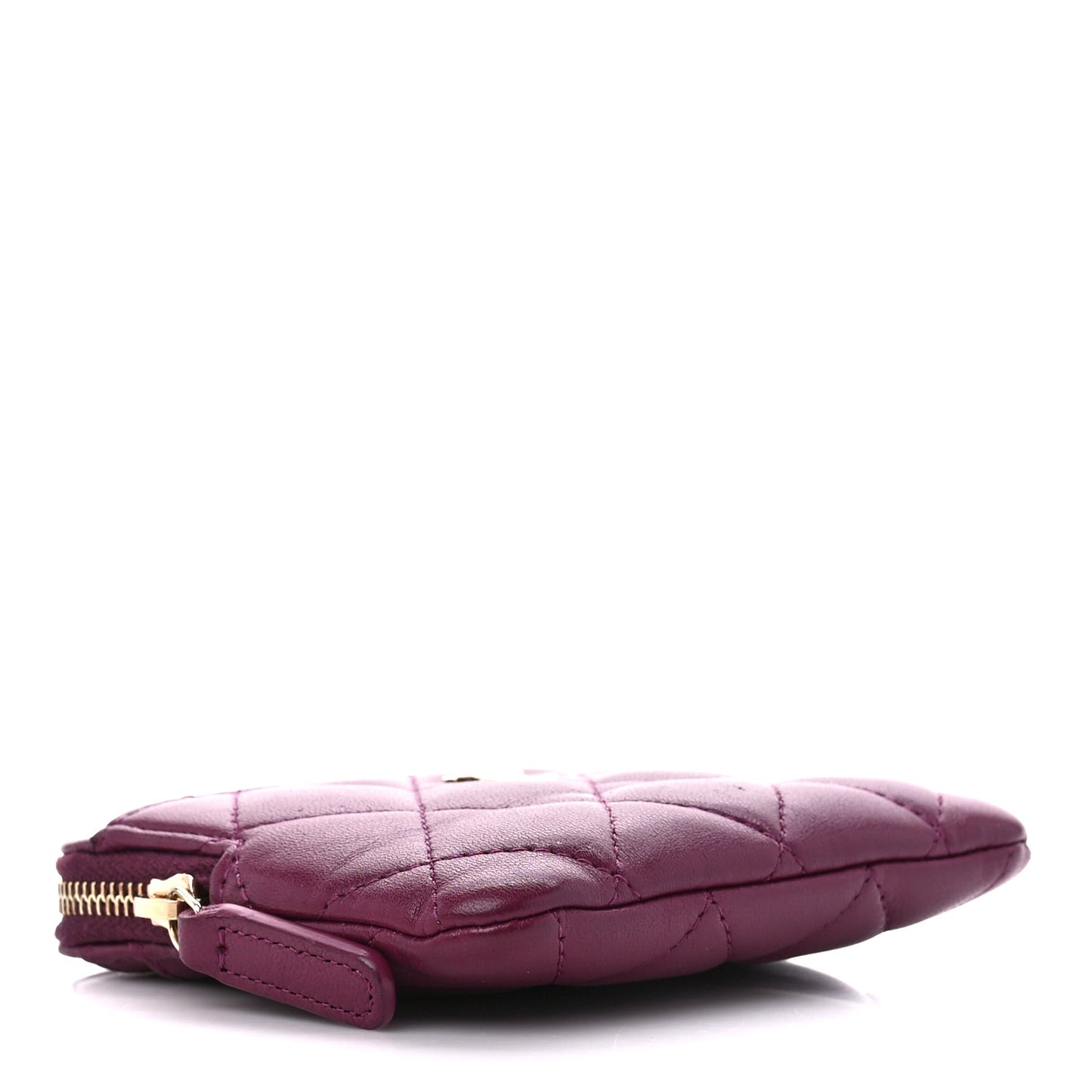Lambskin Quilted Zip Card Holder Wallet Burgundy
