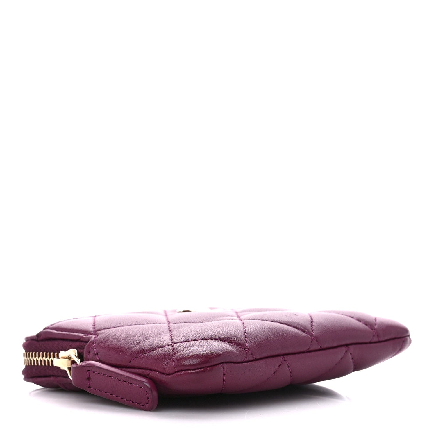 Chanel Lambskin Quilted Zip Card Holder Wallet Burgundy 4 of 11