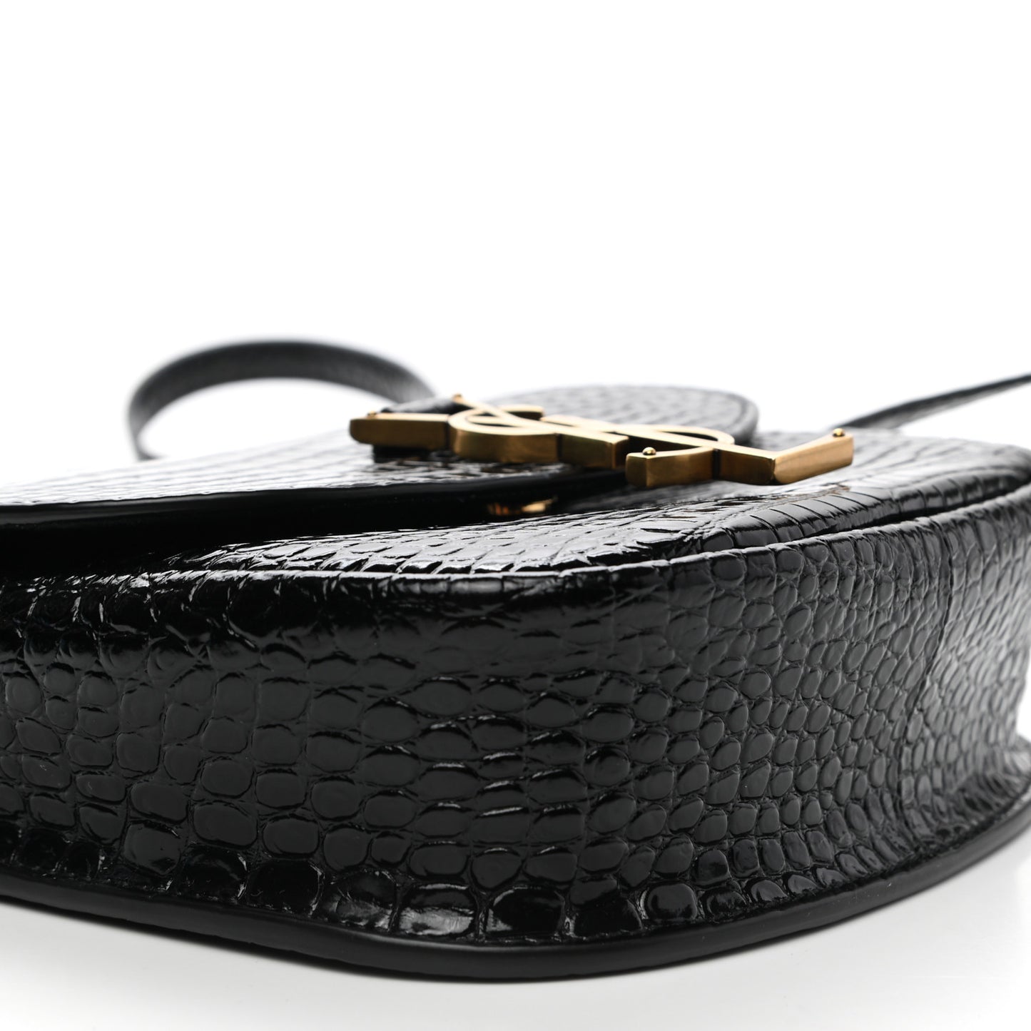 Crocodile Embossed Calfskin Small Kaia Satchel Black