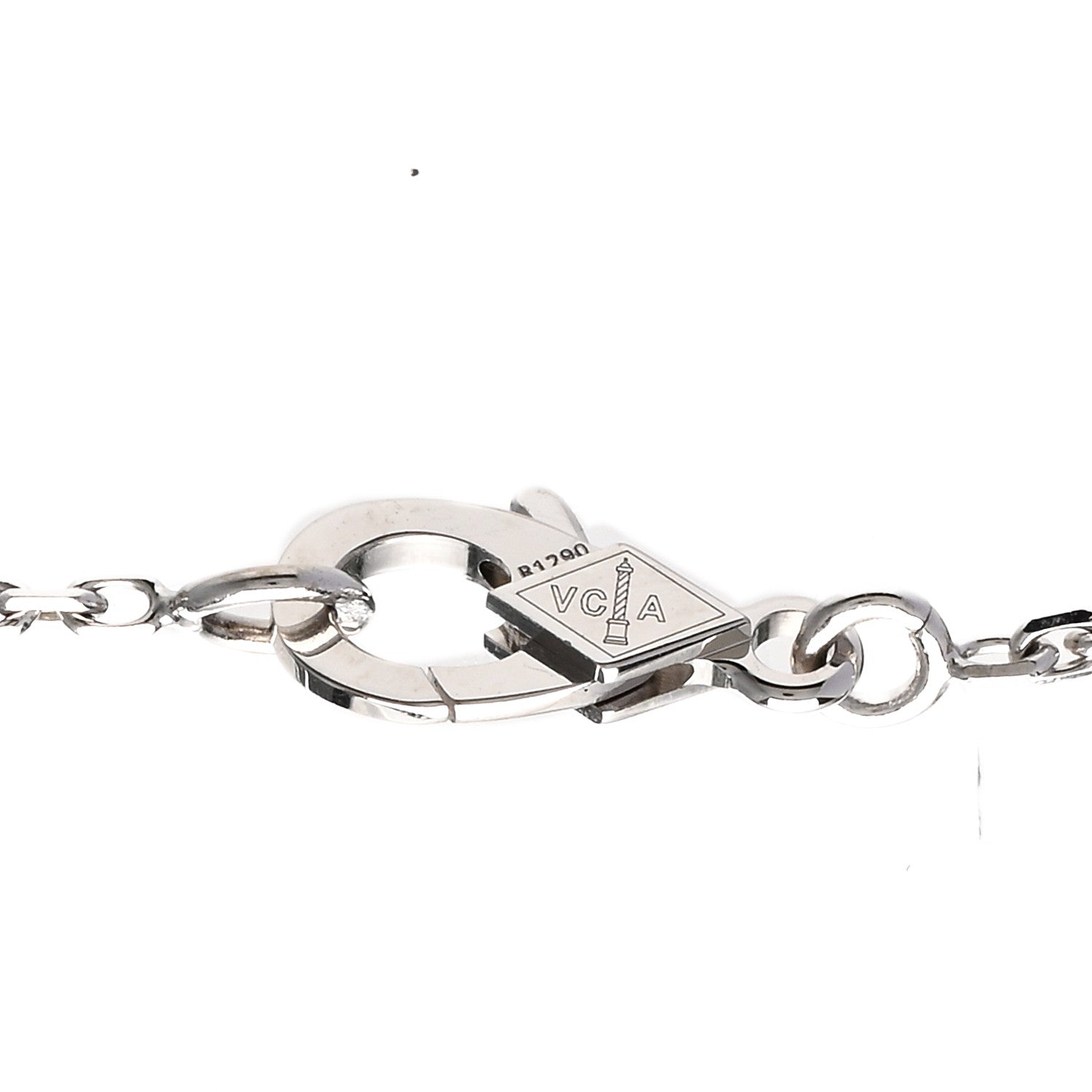 Van Cleef & Arpels 18K White Gold Diamond Guilloche Vintage Alhambra Pendant Necklace 6 of 7