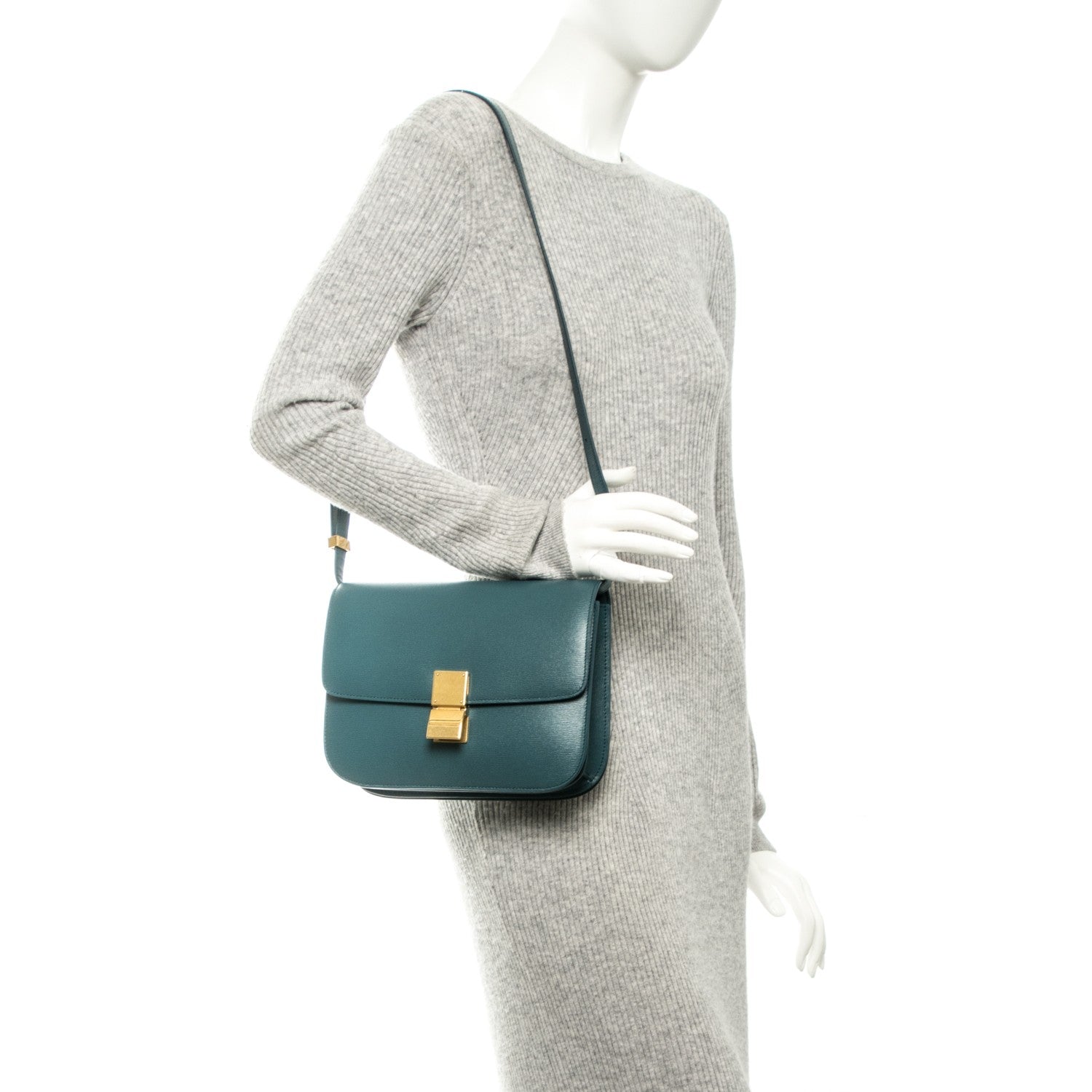 Celine Liege Calfskin Medium Classic Box Flap Bag Ocean 2 of 7