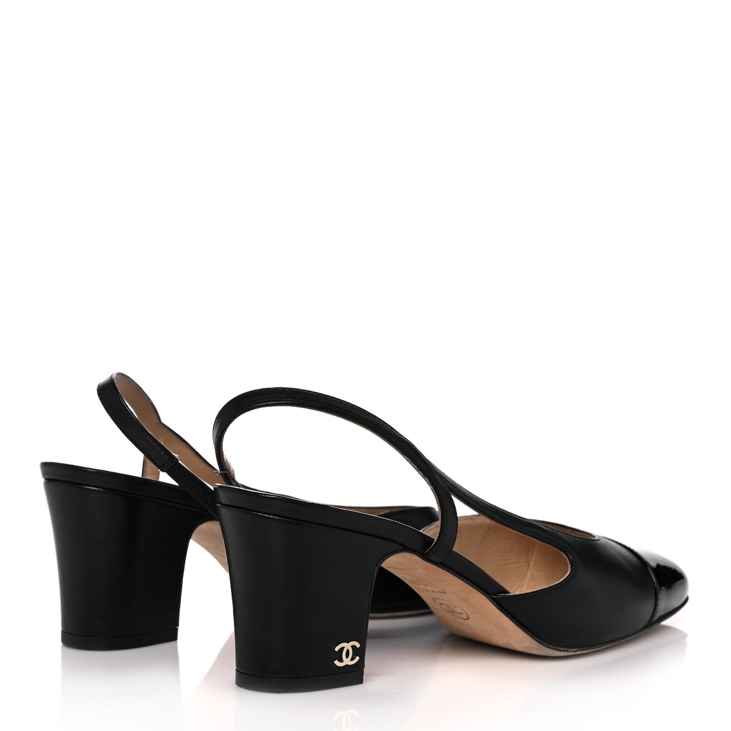 Lambskin Patent Cap Toe CC Slingback Pumps 36.5 Black