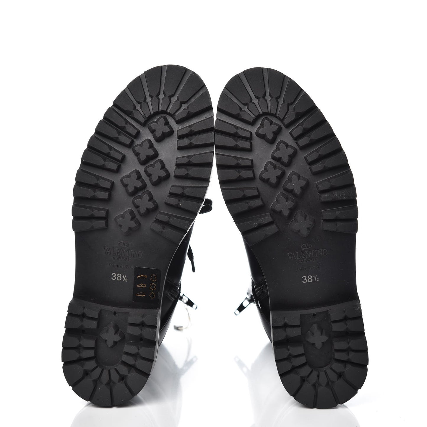 Smooth Calfskin Rockstud Buckled 25mm Combat Boots 38.5 Black