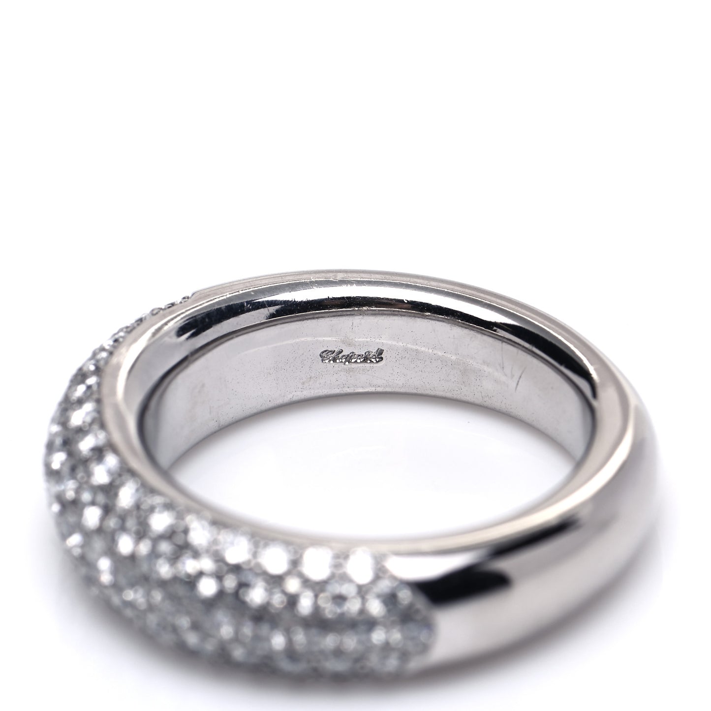 18K White Gold Diamond Pave Dome Ring 54 6.75