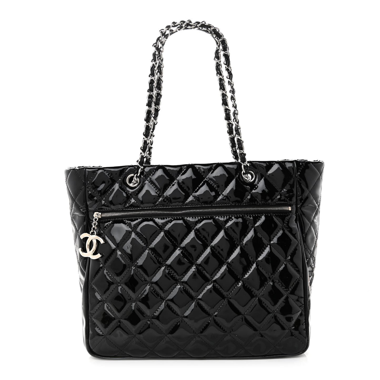 Patent Quilted Large Chic and Glitter Tote Black
