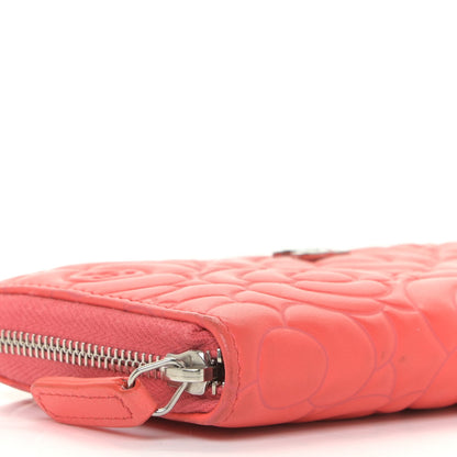 Chanel Lambskin Camellia Embossed Small Zip Around Wallet Coral 8 of 9