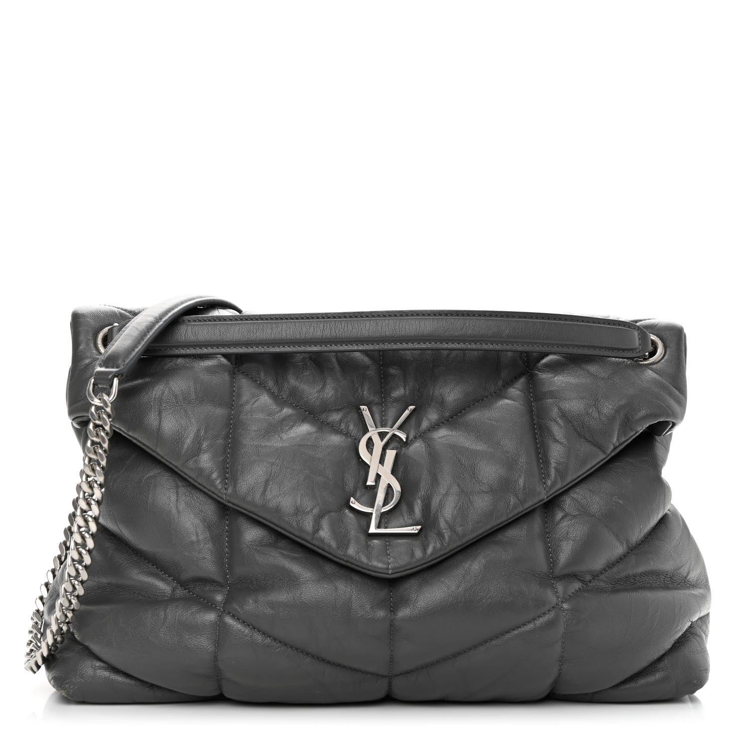Saint Laurent Calfskin Quilted Medium Loulou Puffer Monogram Chain Satchel Storm 1 of 12