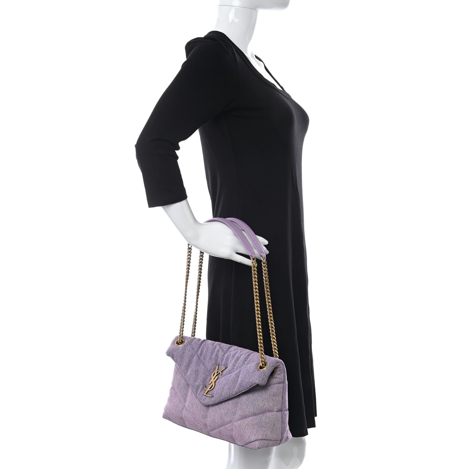 Saint Laurent Denim Quilted Small Loulou Puffer Monogram Chain Satchel Bleached Lilac 2 of 10