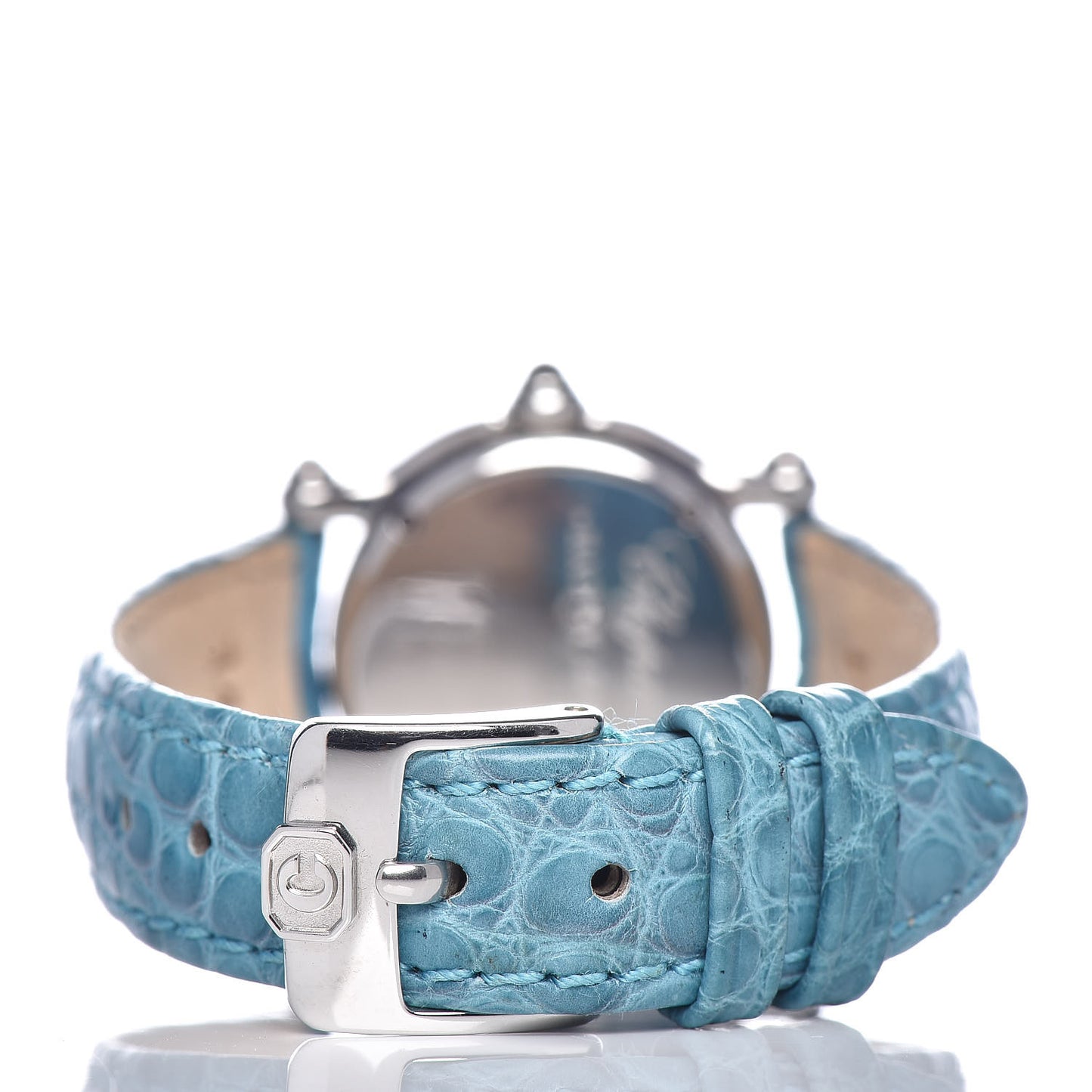 Stainless Steel Alligator 5 Diamond Blue Sapphire 26mm Happy Sport Quartz Watch