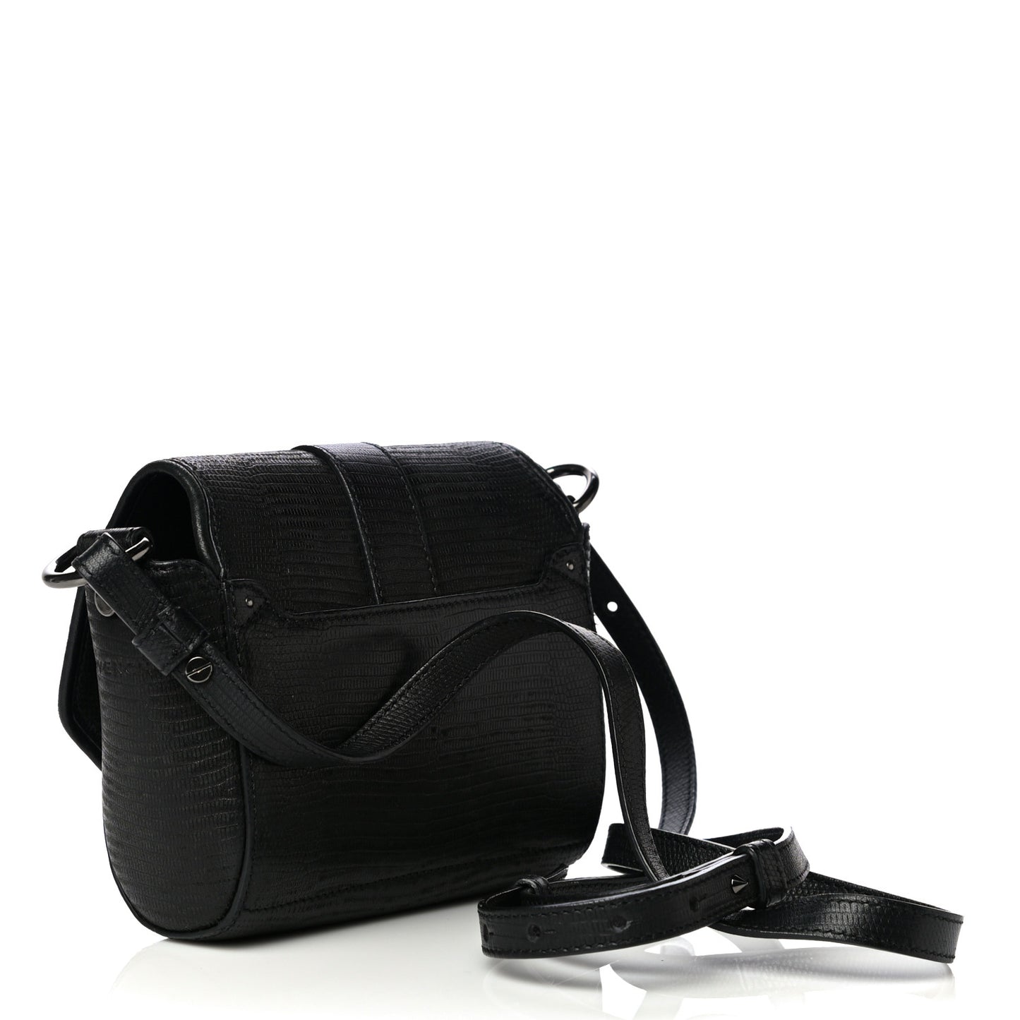 Lambskin Lizard Embossed Obsedia Shoulder Bag Black