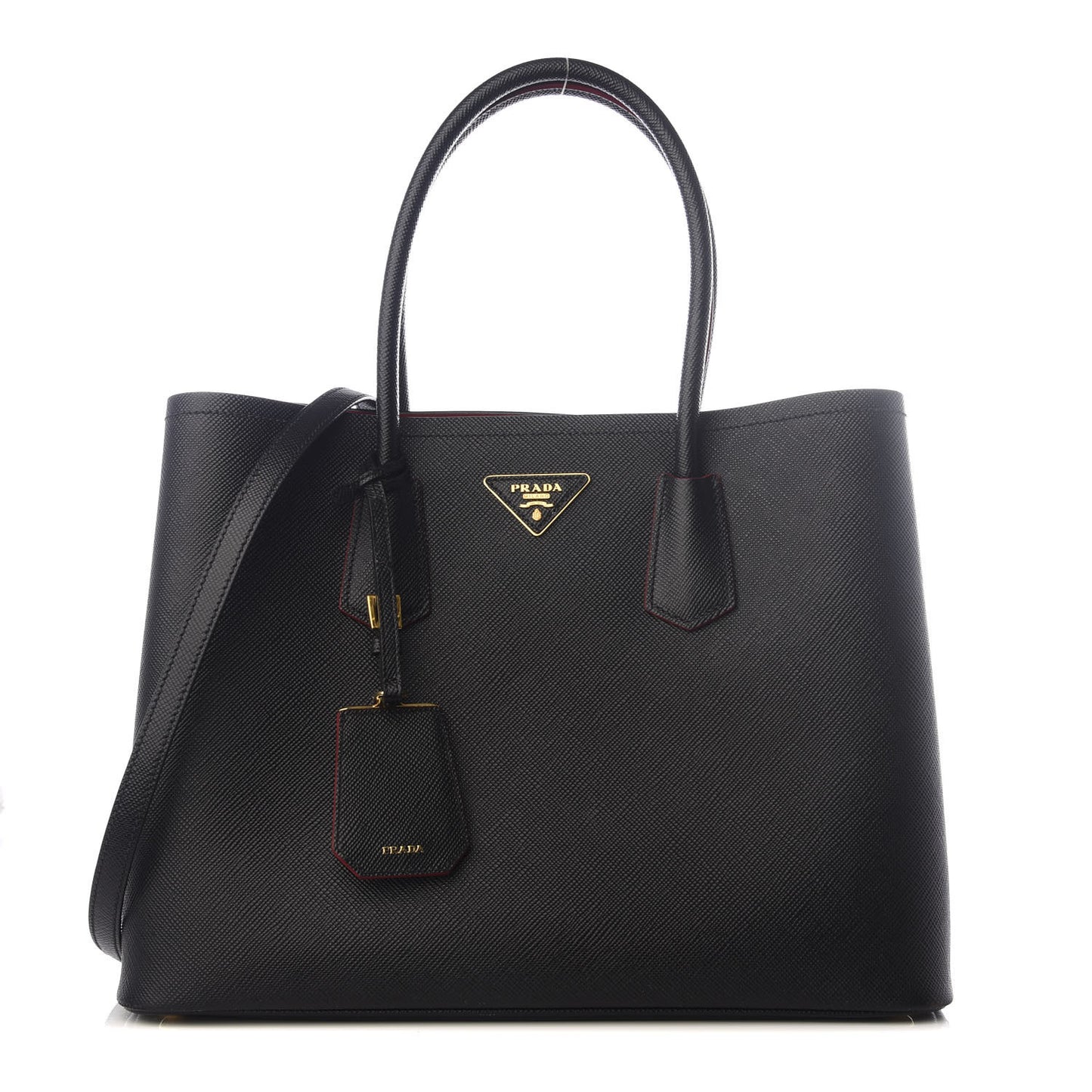 Saffiano Cuir Large Double Bag Black Fuoco
