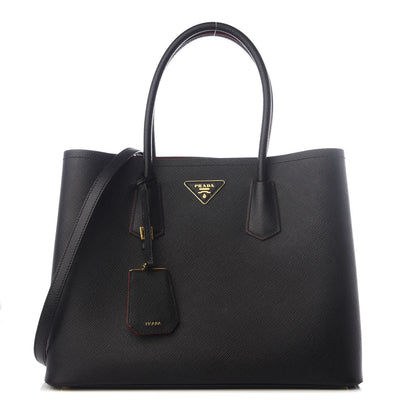 Prada Saffiano Cuir Large Double Bag Black Fuoco 1 of 8