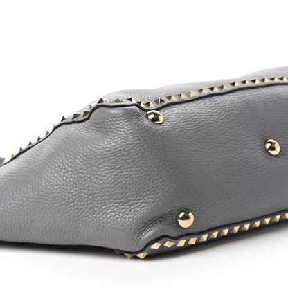 Valentino Garavani Pebbled Calfskin Medium Rockstud Tote Grey 6 of 9