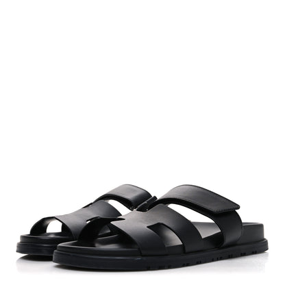 Hermes Calfskin Womens Chypre Sandals 37.5 Black 4 of 10