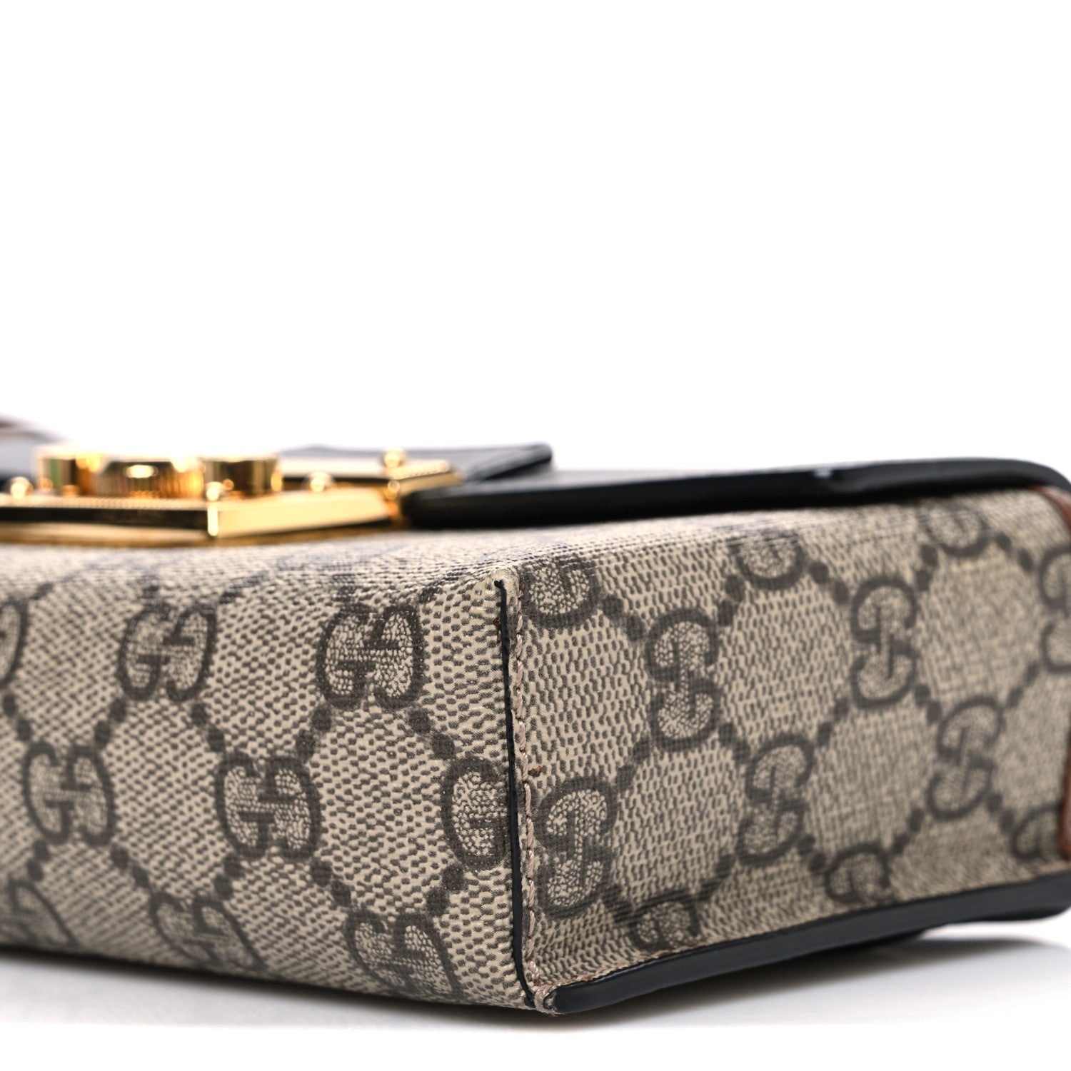 Gucci GG Supreme Monogram Calfskin Mini Padlock Top Handle Shoulder Bag Beige Black Cuir 9 of 10