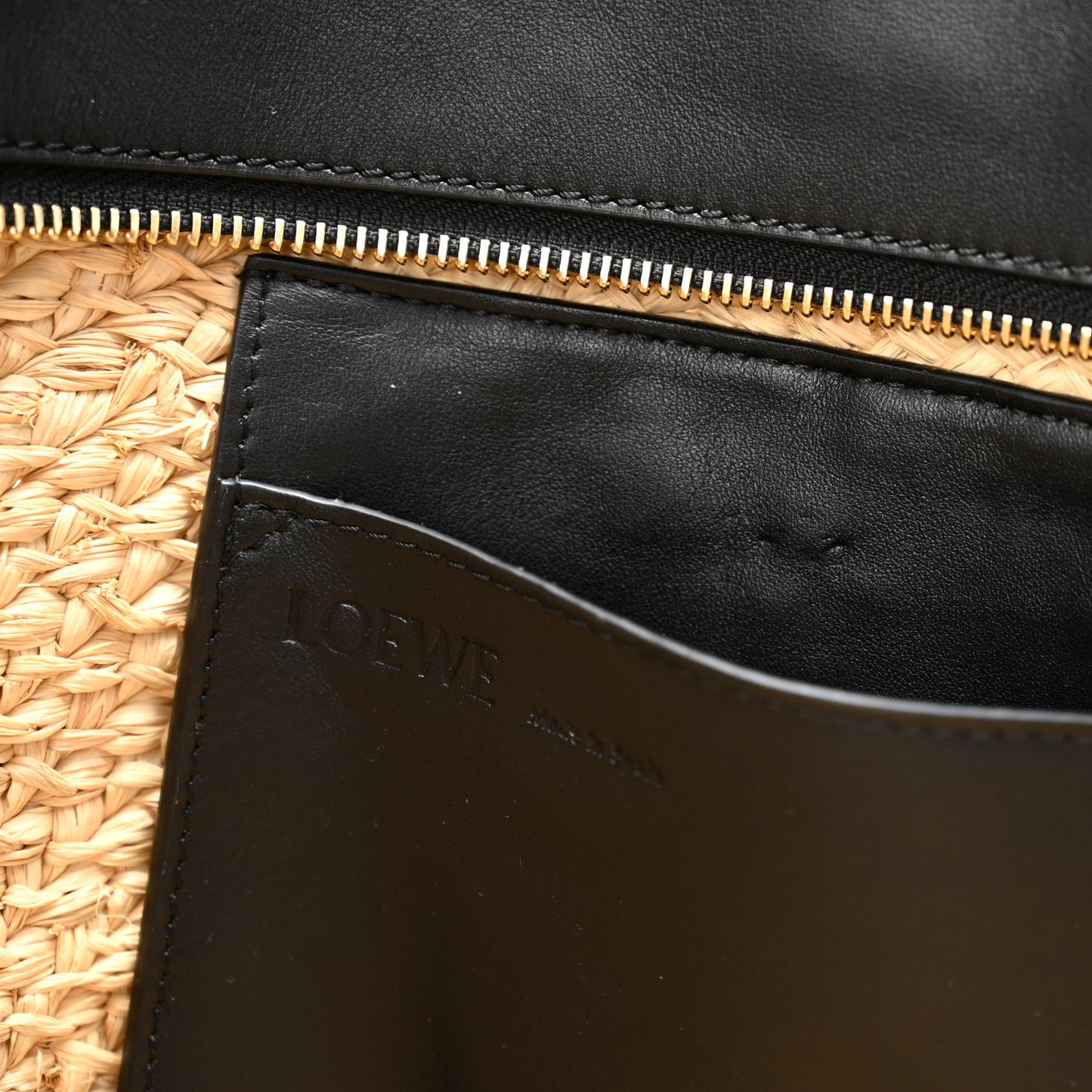 Raffia Nappa Calfskin Small Paseo Basket Bag Natural Black