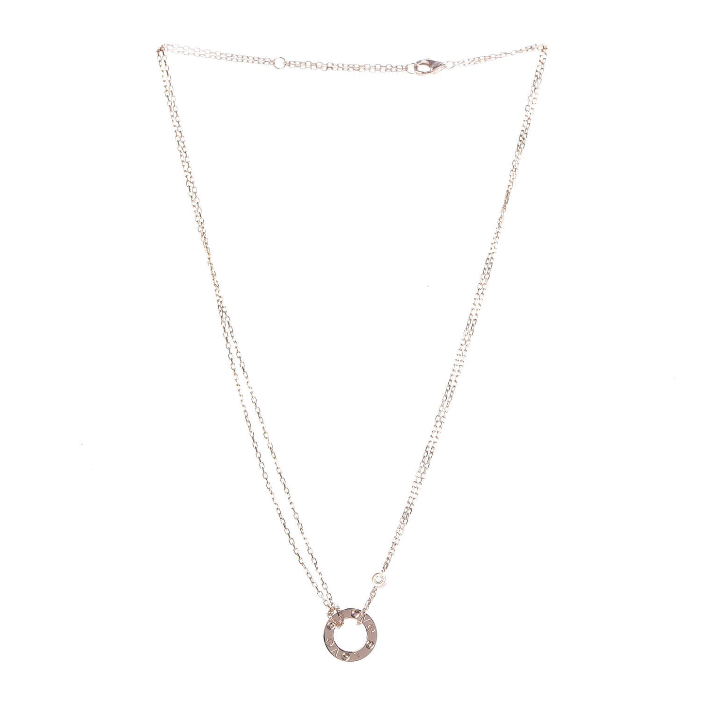18K Pink Gold 1 Diamond 1 Pink Sapphire LOVE Necklace