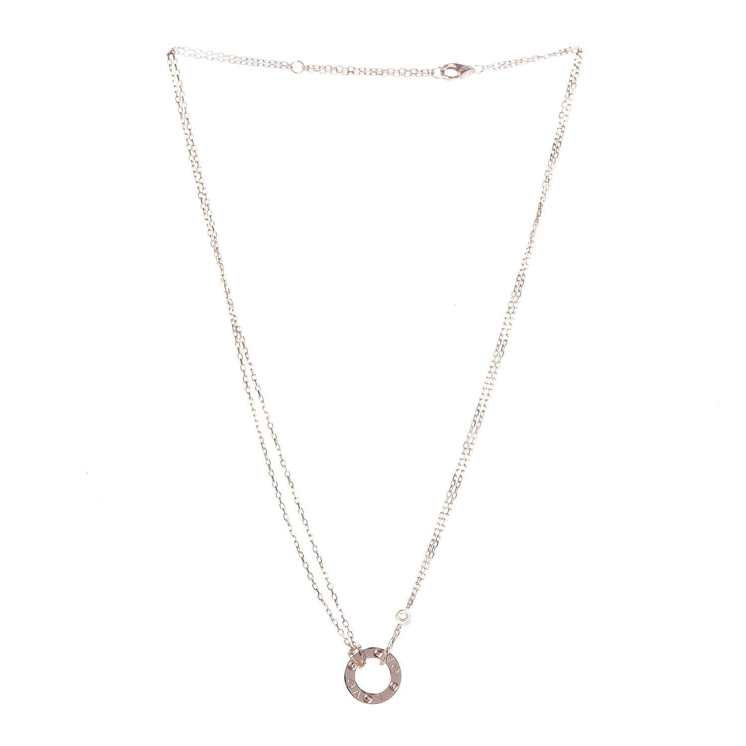 Cartier 18K Pink Gold 1 Diamond 1 Pink Sapphire LOVE Necklace 3 of 6