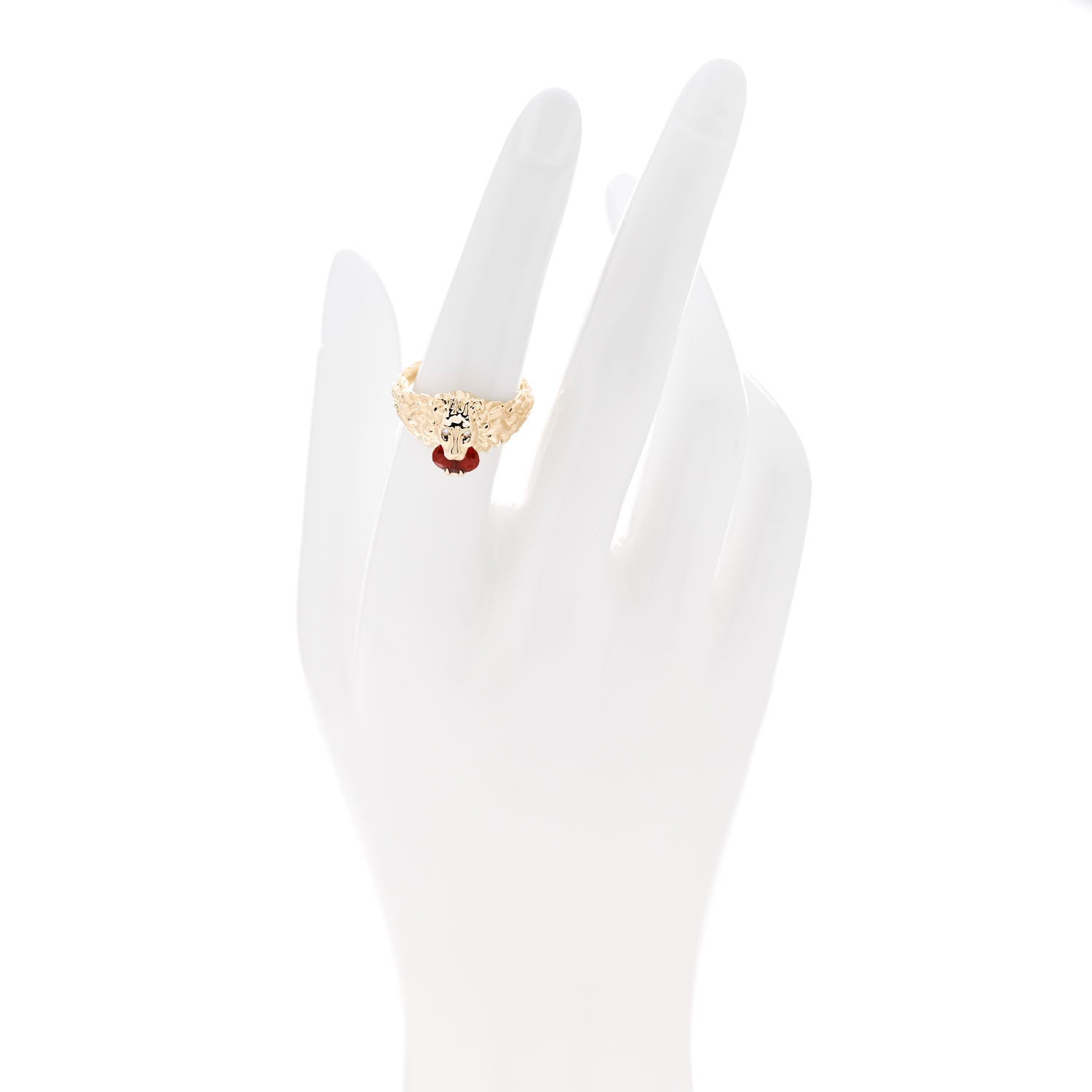 Gucci 18K Yellow Gold Diamond Fire Opal Lion Head Ring 54 6.75 2 of 7