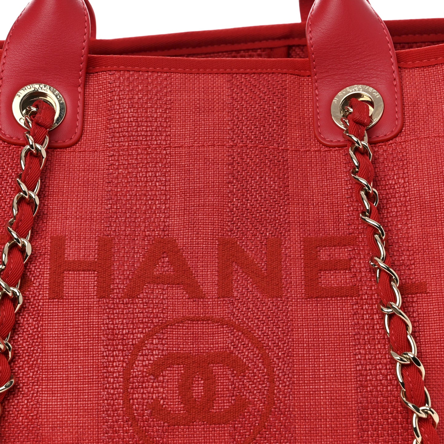 Straw Raffia Calfskin Striped Large Deauville Tote Red