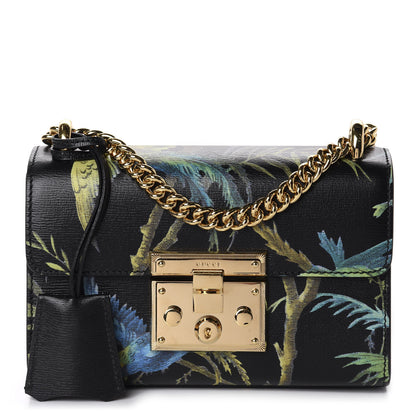 Gucci Calfskin Tropical Print Small Padlock Shoulder Bag Black Multi 1 of 9