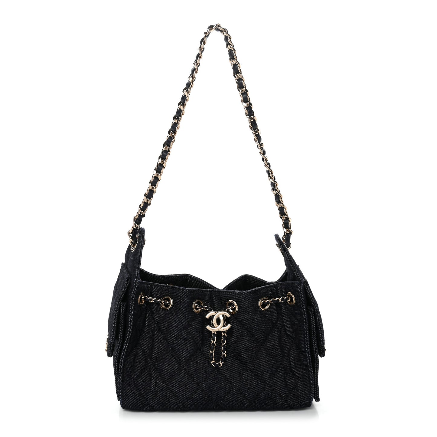 Denim Quilted Mini Chanel 25 Handbag Dark Blue
