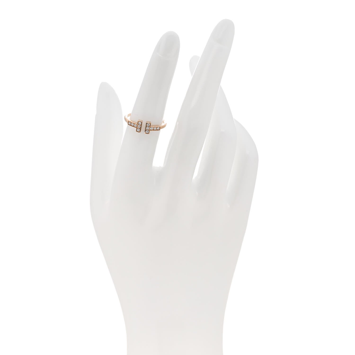 Tiffany 18K Rose Gold Diamond T Wire Ring 50 5.5 2 of 5