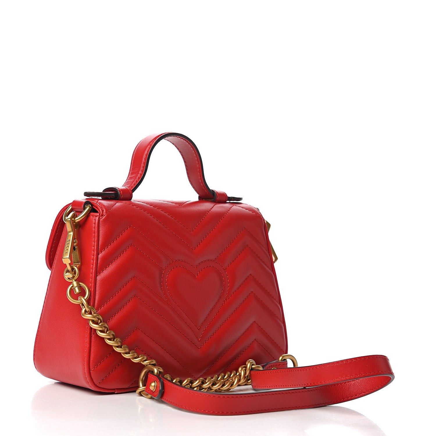 Gucci Calfskin Matelasse Mini GG Marmont Top Handle Shoulder Bag Hibiscus Red 2 of 12