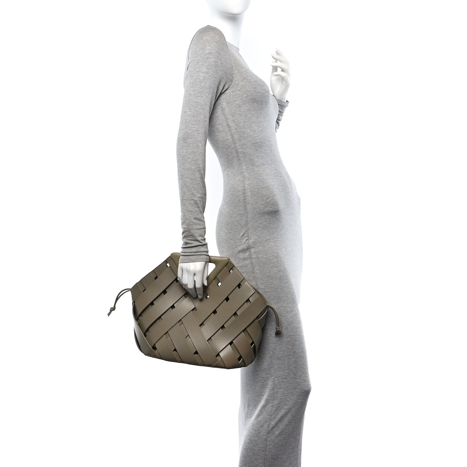 Bottega Veneta Calfskin The Point Weave Triangle Bag Taupe Grey 2 of 10