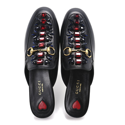 Gucci Malaga Kid Crystal Embroidered Womens Princetown Slippers 36.5 Black 2 of 9