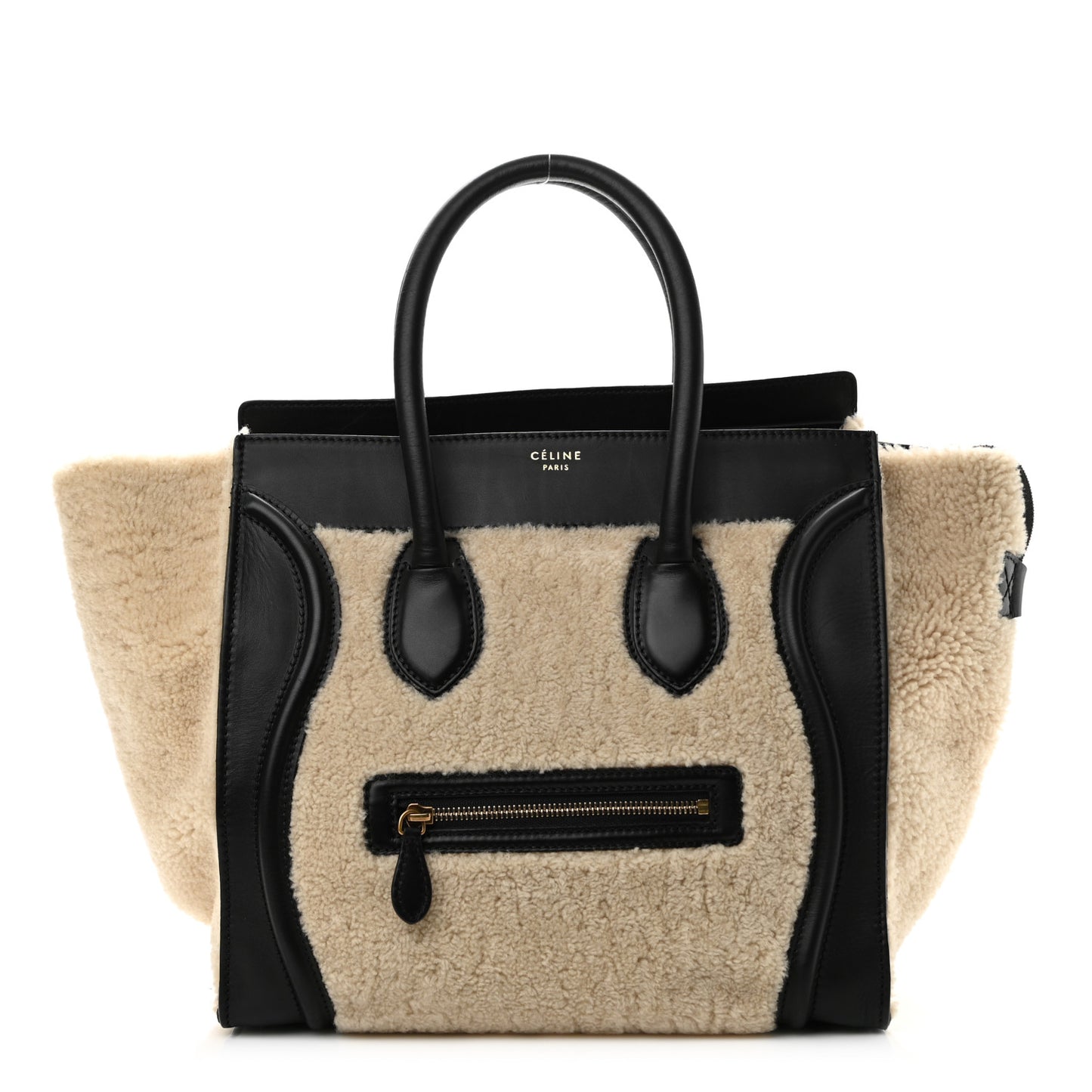 Smooth Calfskin Shearling Bi-Color Mini Luggage Black Natural