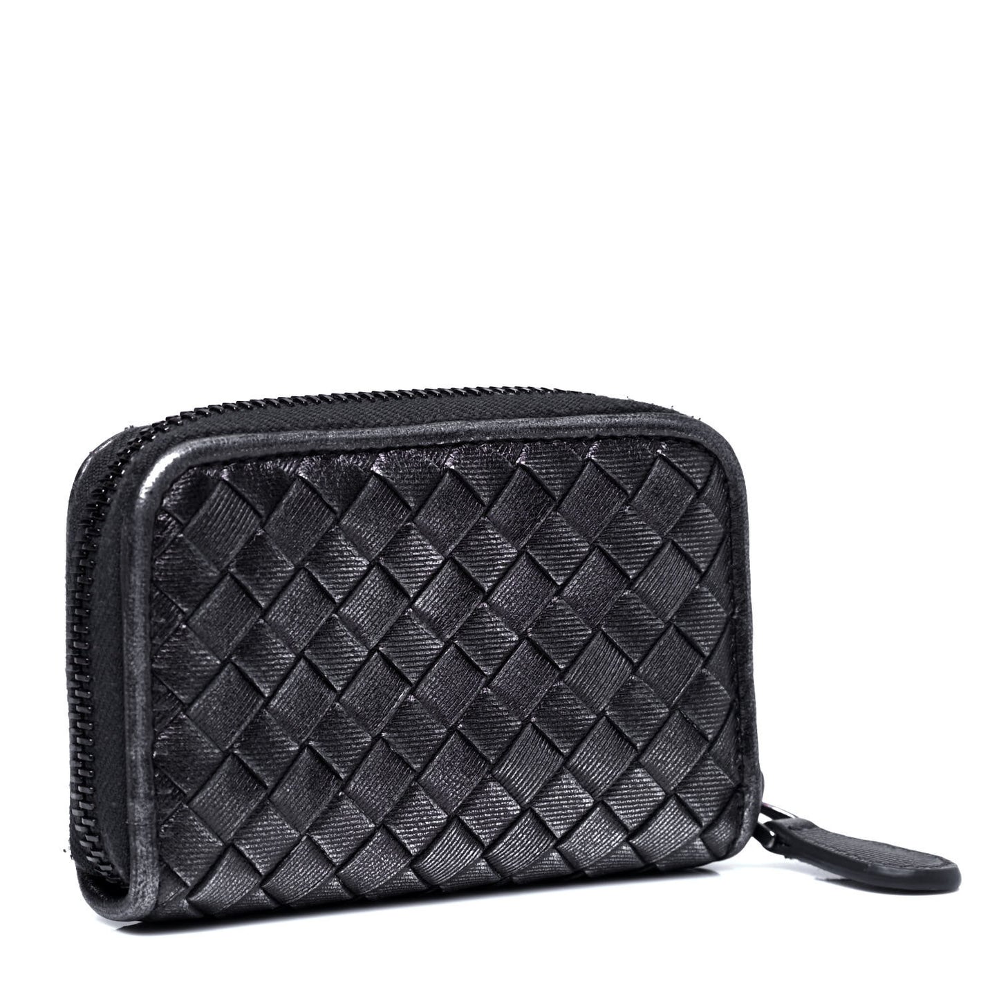 Grosgrain Intrecciato Zip Around Coin Purse Argento