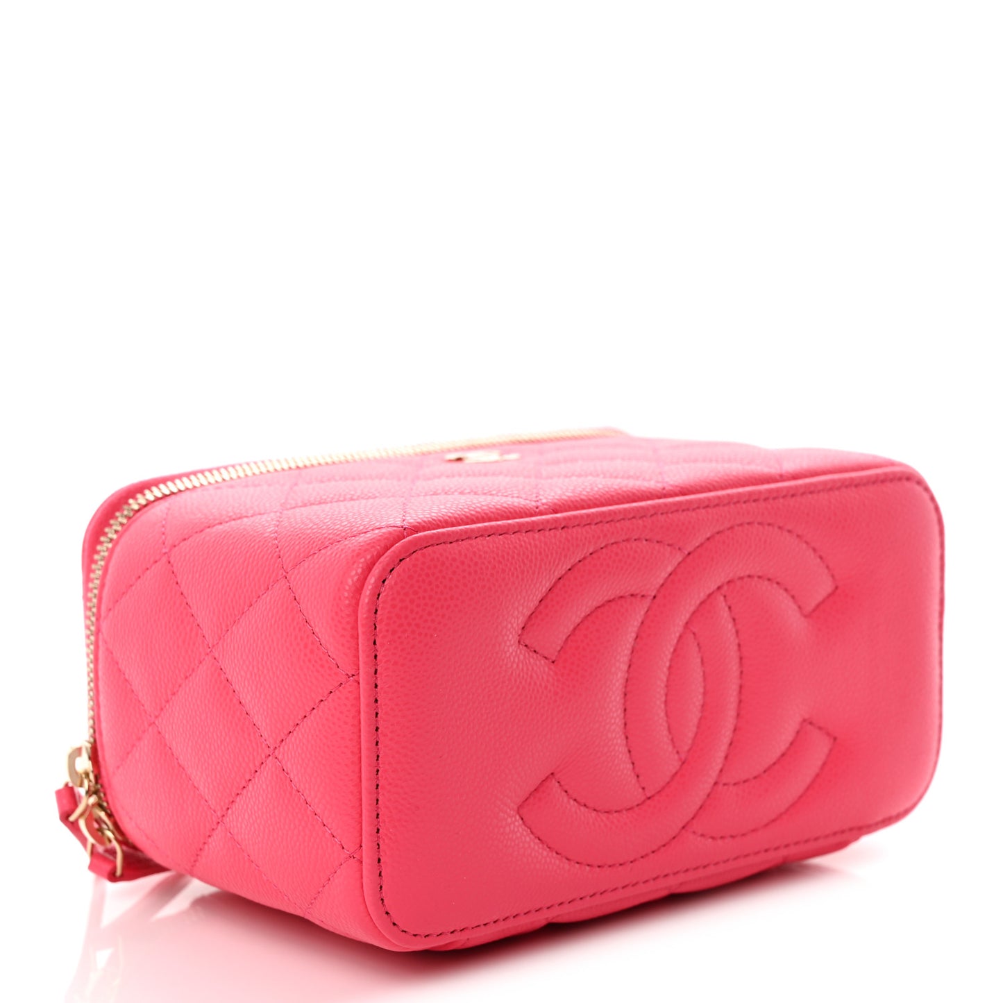 Caviar Quilted Small Vanity Case With Chain Pink
