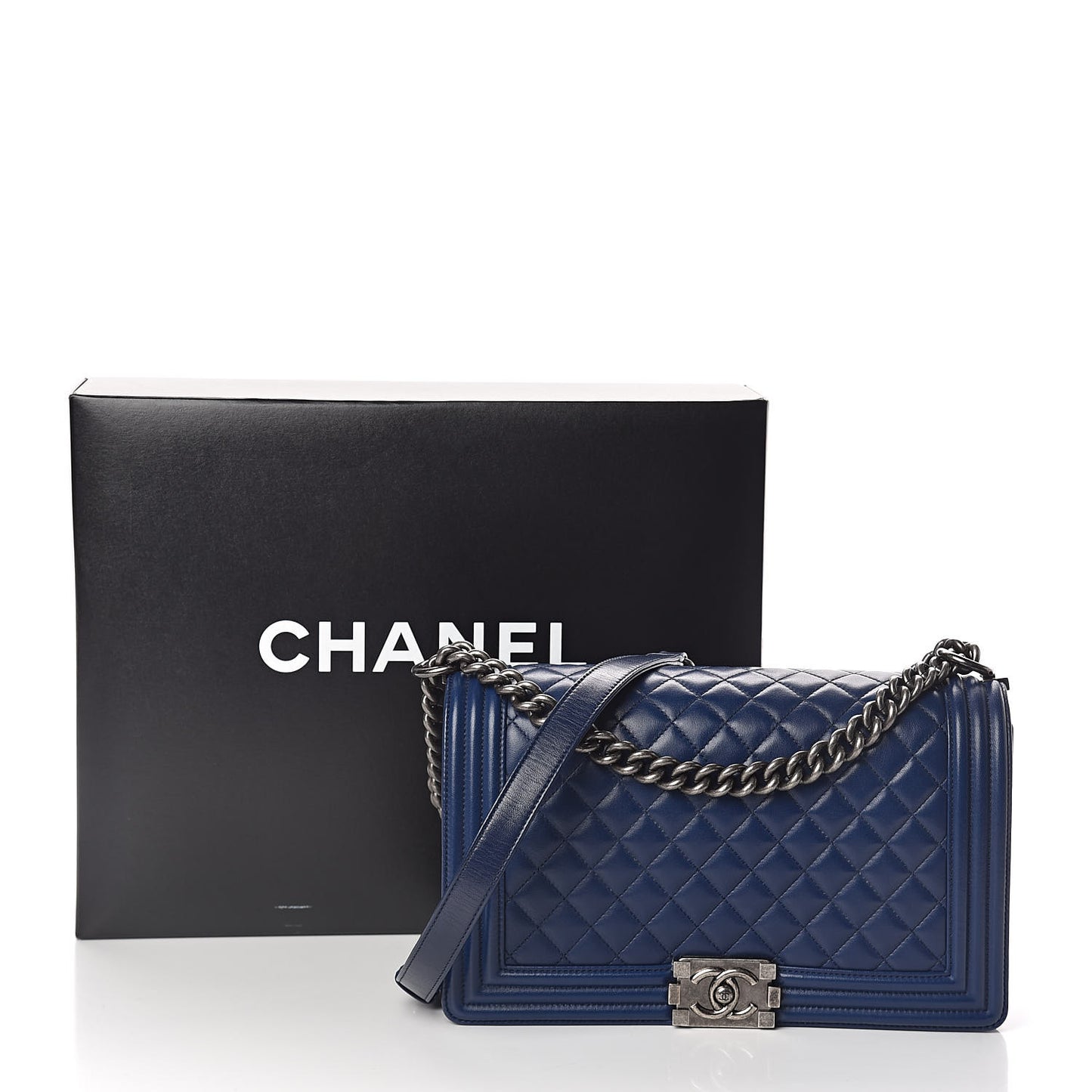 Lambskin Quilted New Medium Boy Flap Dark Blue