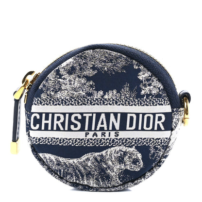 Christian Dior Technical Fabric Embroidered Toile De Jouy DiorTravel Round Coin Purse Blue 1 of 11