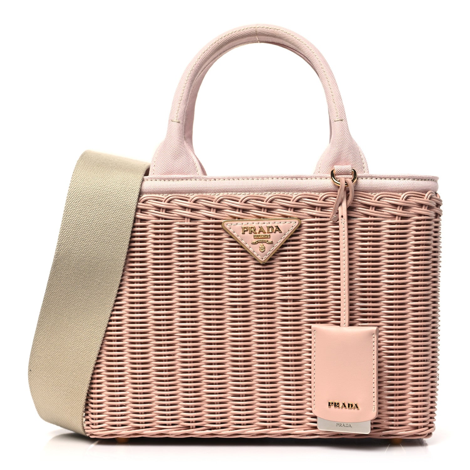 Prada Wicker Canvas Shoulder Bag Pesca 1 of 10