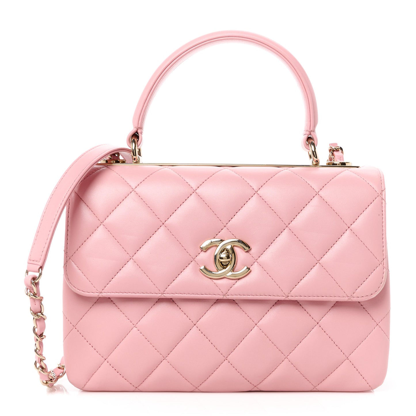 Lambskin Quilted Small Trendy CC Flap Dual Handle Bag Pink