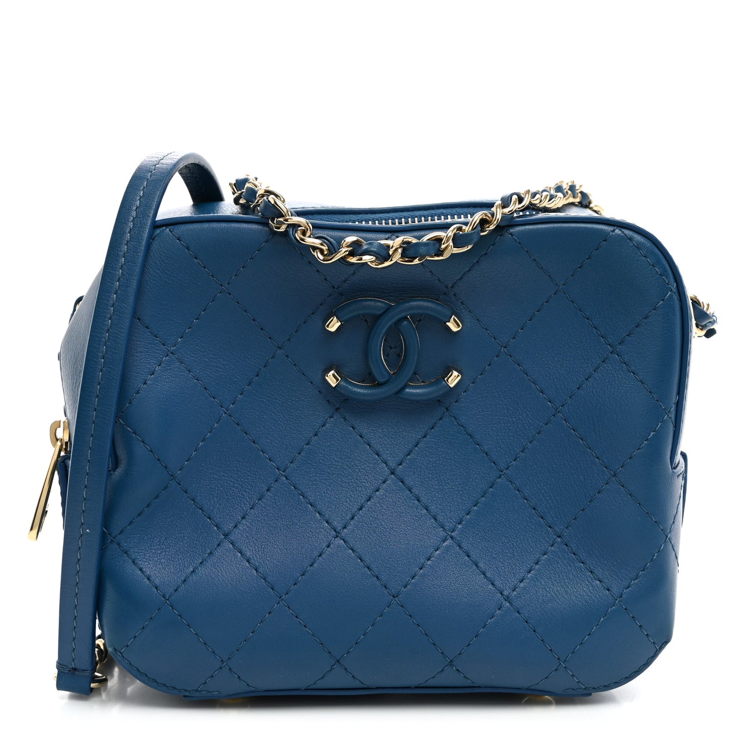 Calfskin Stitched Enamel CC Camera Case Bag Blue
